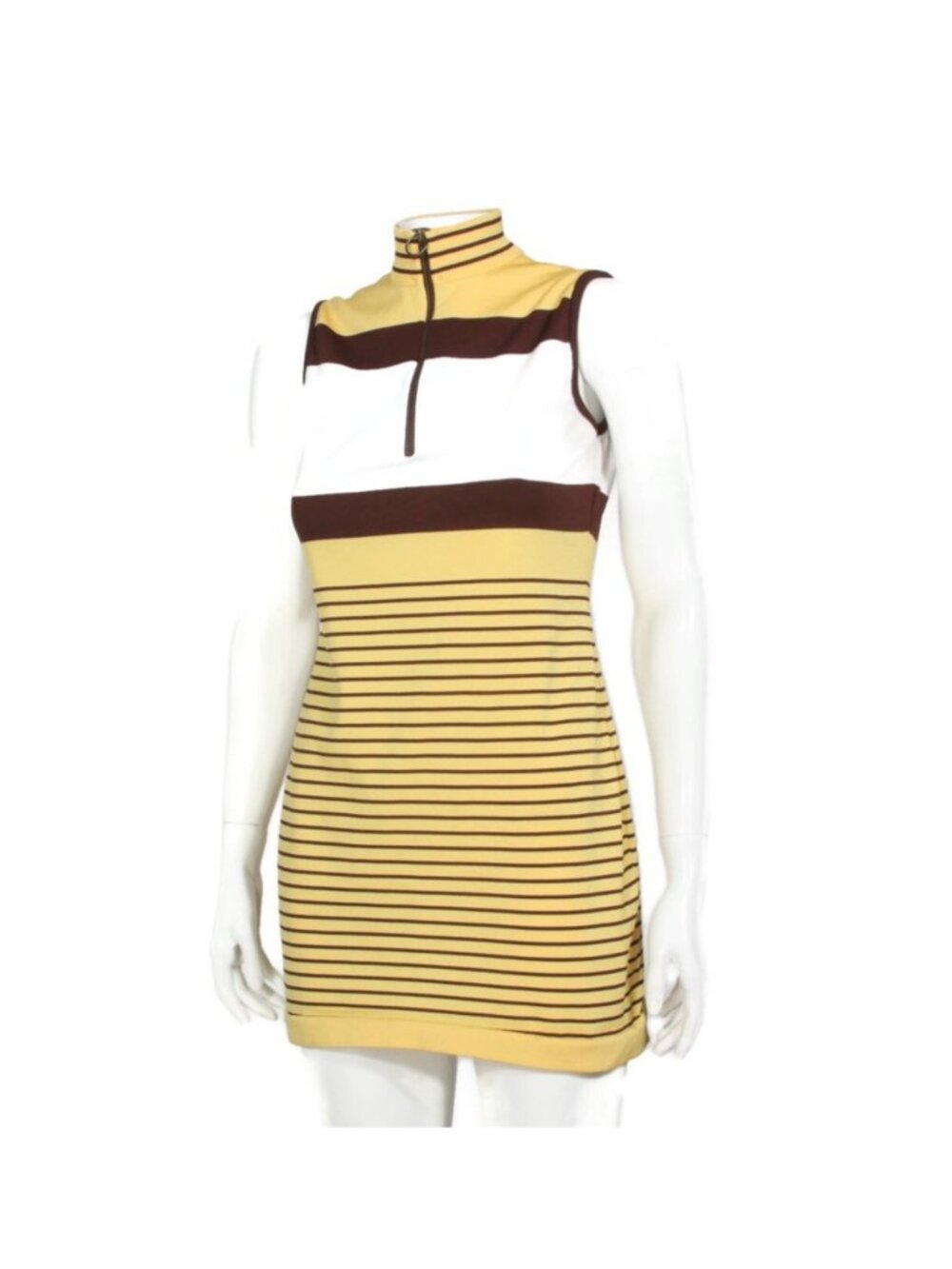 Vtg 70s Mod BOOTH BAY Knit Sleeveless Short Yellow Dress Striped sz 38 /354